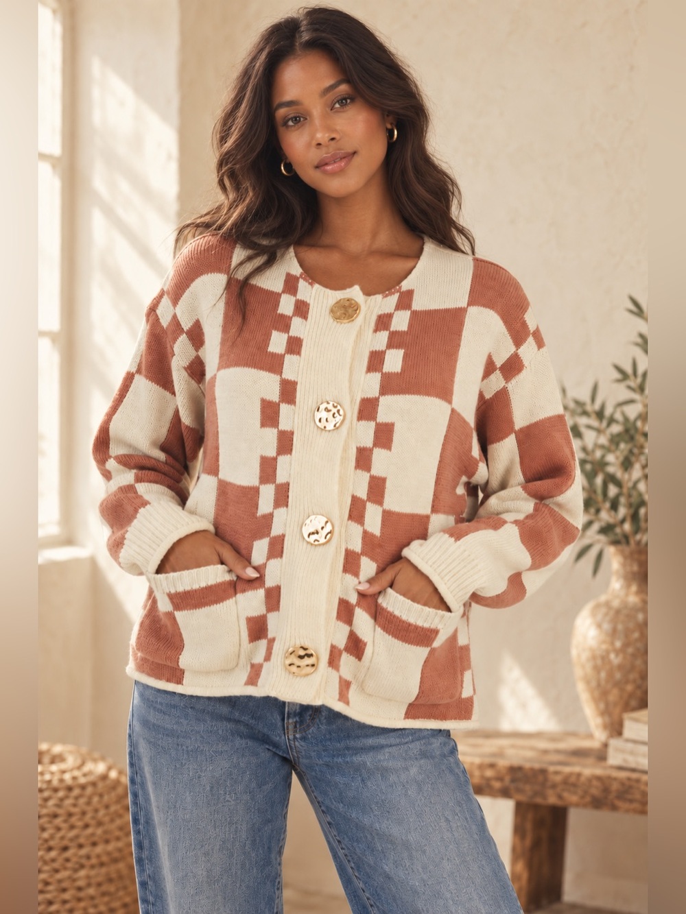 #36 JODIFL Checkerboard Cardigan Sweater
